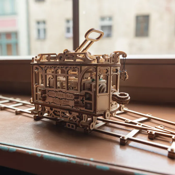 City Train With Rails - 3D Mechanical, Engineering Self-Assembled Puzzle