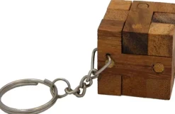 Cube Lock Key Chain - Wooden Puzzle Brainteaser