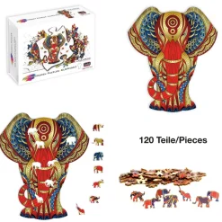 Elephant Rainbow Wooden Jigsaw Shape Puzzle 120 pieces