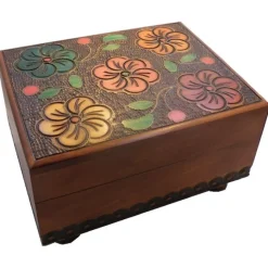 Floral Carved Secret Wooden Puzzle Box