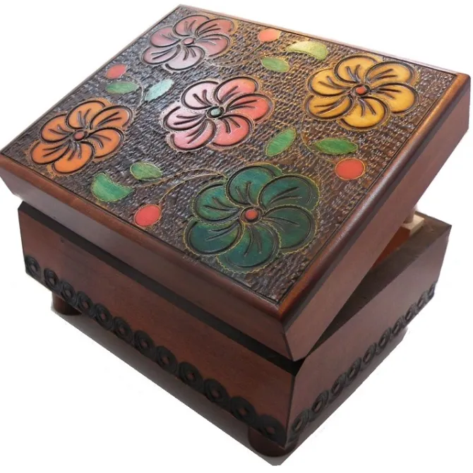 Floral Carved Secret Wooden Puzzle Box
