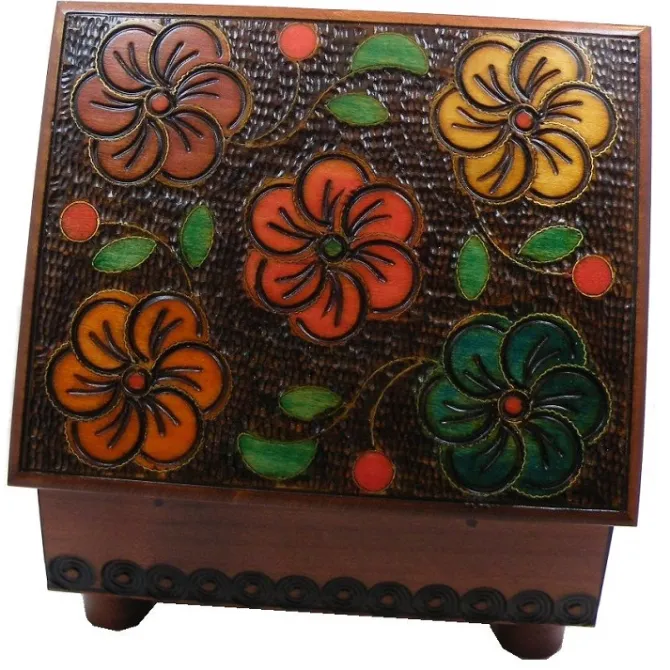 Floral Carved Secret Wooden Puzzle Box