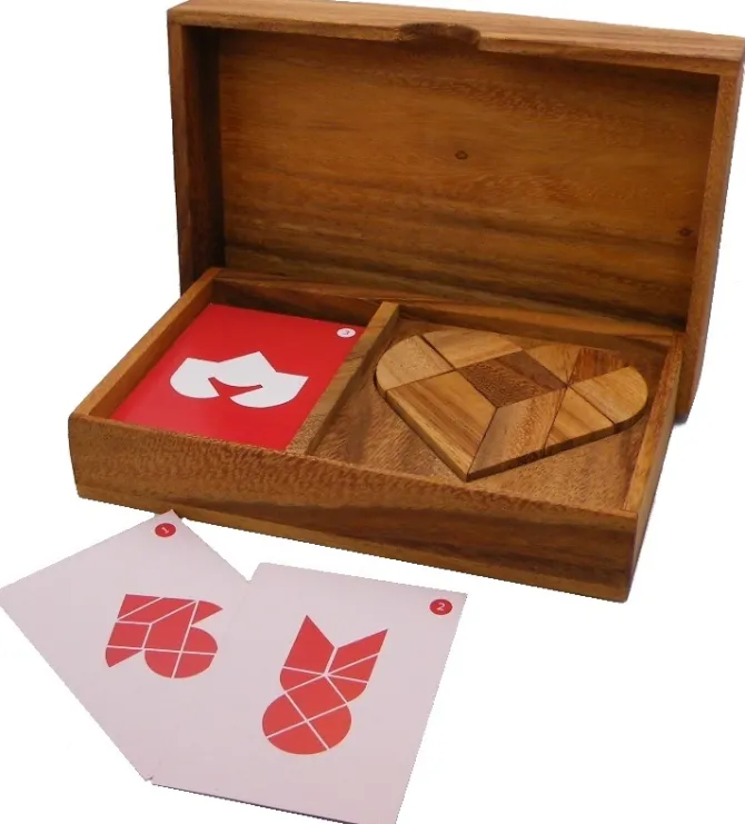 Logic Heart Tangram Set with play Cards Wooden Puzzle Game