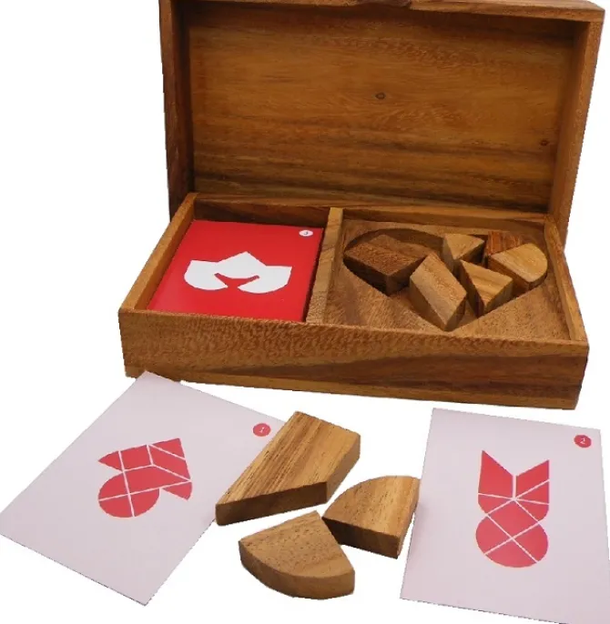 Logic Heart Tangram Set with play Cards Wooden Puzzle Game
