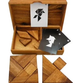 Logic Tangram Set with Play Cards Wooden Puzzle Game