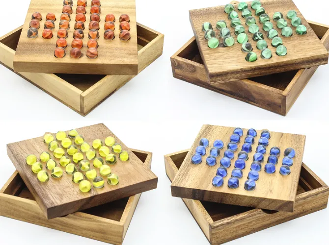 Solitaire Marble (Glass) - Wooden Brain Teaser Game