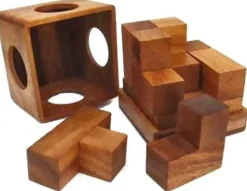 Soma Cube Set With 50 Playing Cards - Brain Teaser Wooden Puzzle