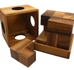 Soma Cube Set With 50 Playing Cards - Brain Teaser Wooden Puzzle