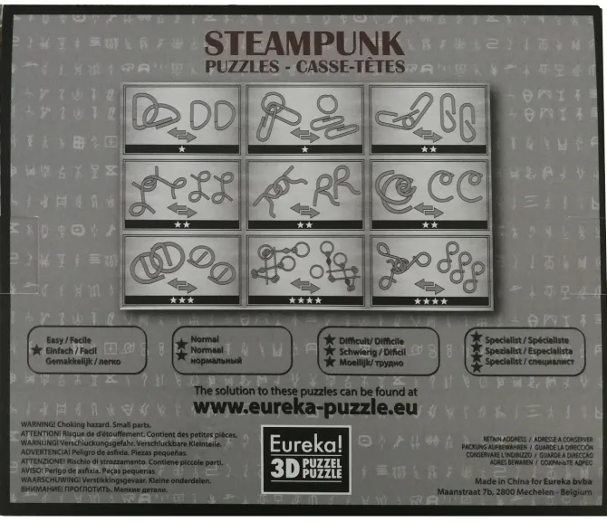 Steampunk Puzzles Set Gray Box - 9 Disentanglement Metal Puzzles