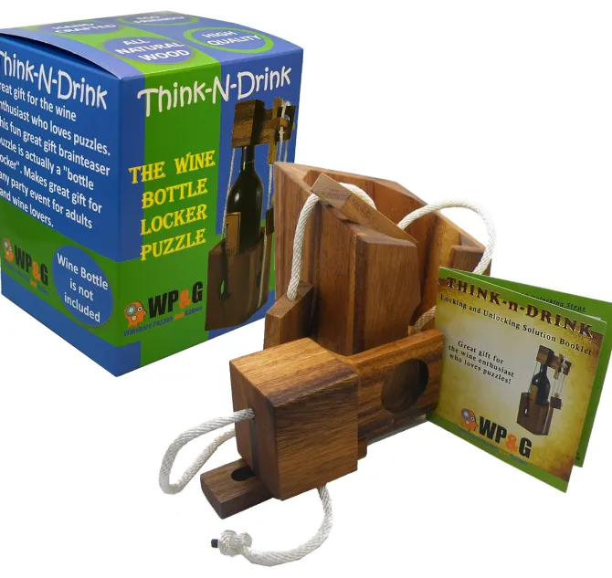 Think-n-Drink - Wooden Wine Bottle Puzzle Brain Teaser