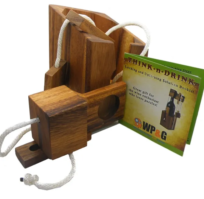 Think-n-Drink - Wooden Wine Bottle Puzzle Brain Teaser