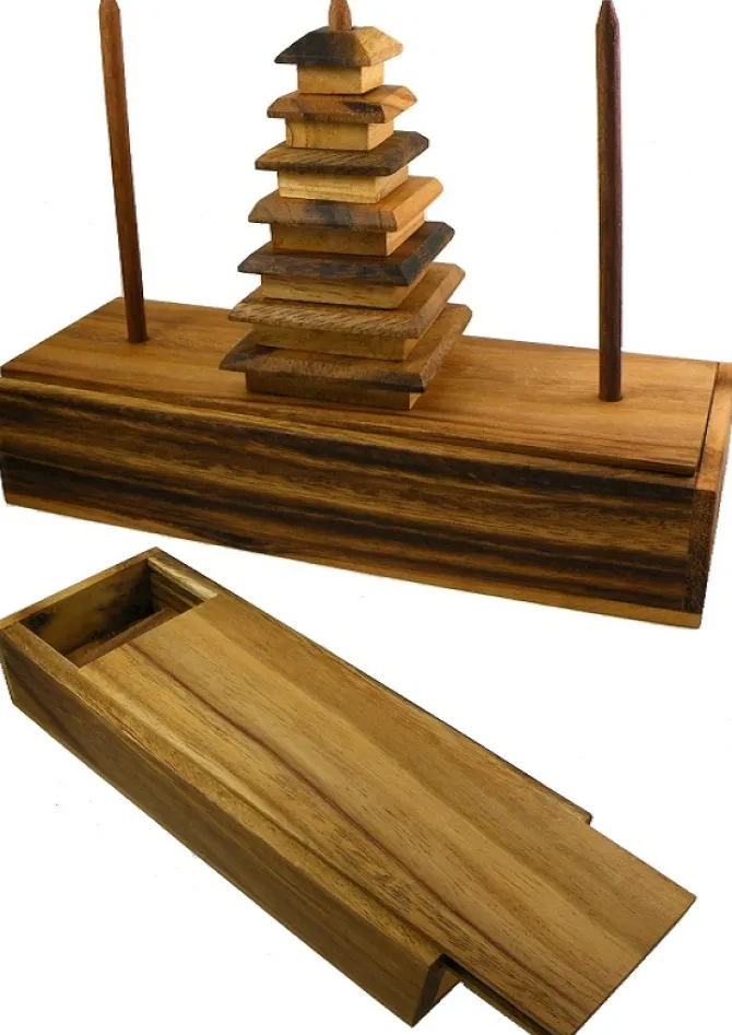Tower of Hanoi Chedi - Wooden Brain Teaser Puzzle