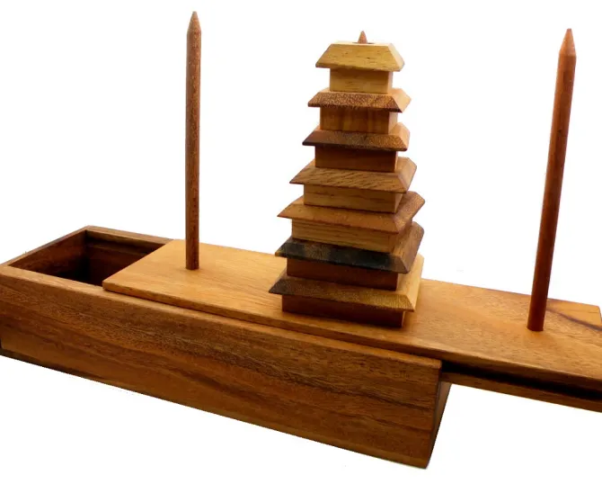 Tower of Hanoi Chedi - Wooden Brain Teaser Puzzle
